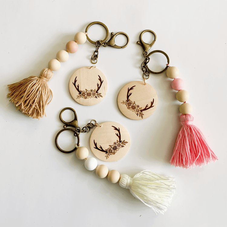 Floral Antler Tassel Keychain