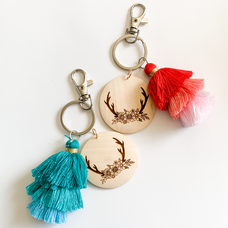 Floral Antler Tiered Tassel Keychain