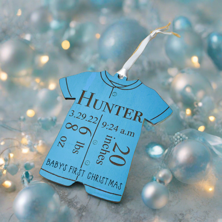 Baby Birth Stats Ornament - Boy Outfit