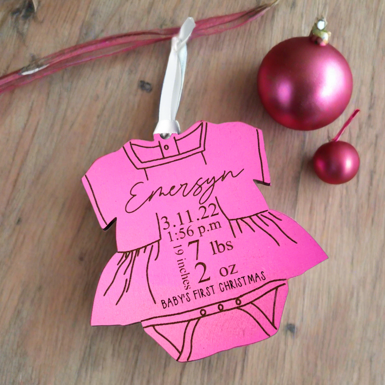 Baby Birth Stats Ornament - Girl Outfit