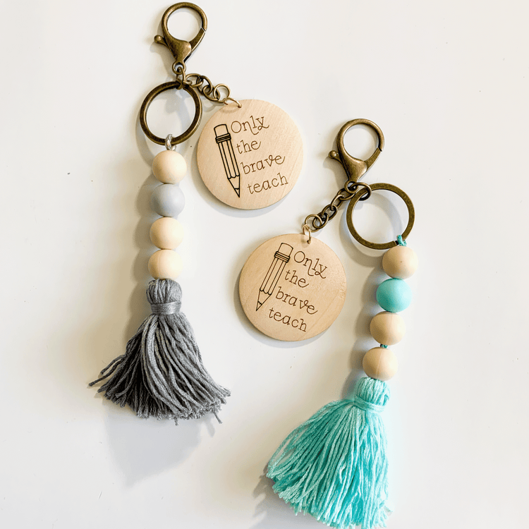 Only The Brave Teach Tassel Keychain
