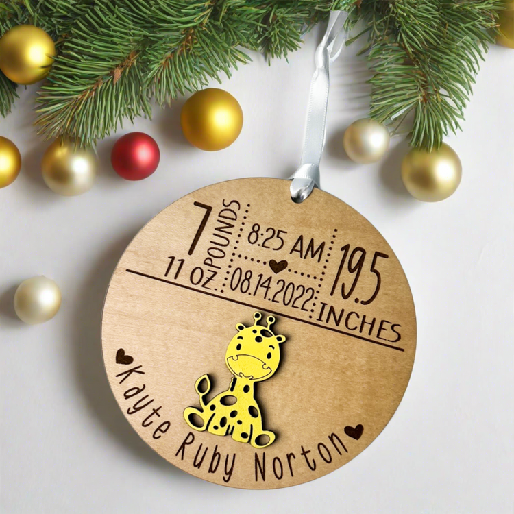 Baby Birth Stats Ornament - Giraffe