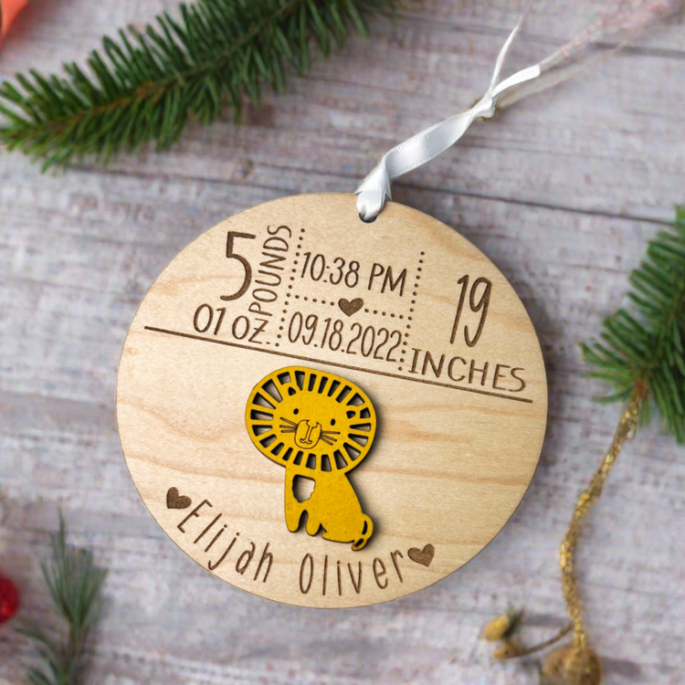 Baby Birth Stats Ornament - Lion