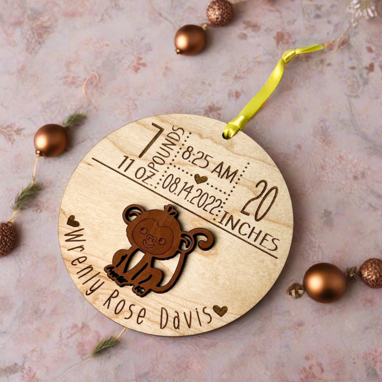 Baby Birth Stats Ornament - Monkey