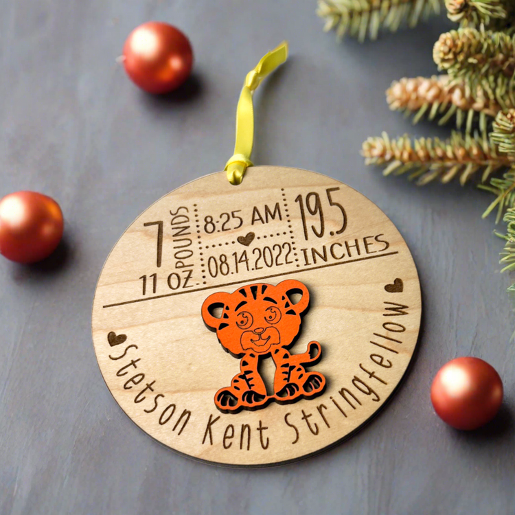 Baby Birth Stats Ornament - Tiger