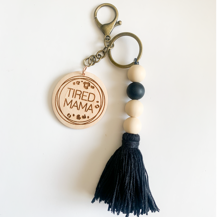 Tired Mama Tassel Keychain
