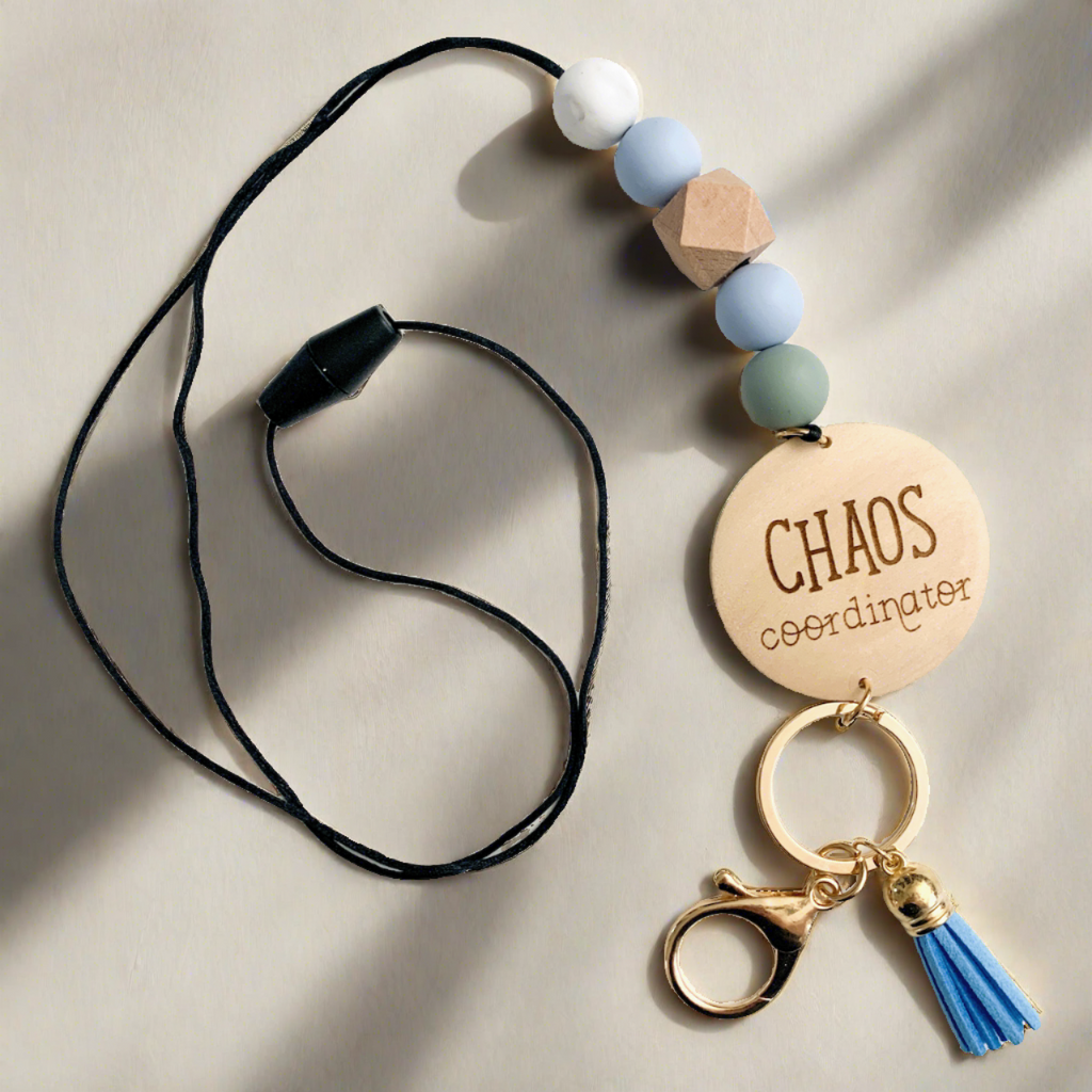 Chaos Coordinator engraved wood teacher lanyard