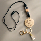 Custom design engraved wood lanyard