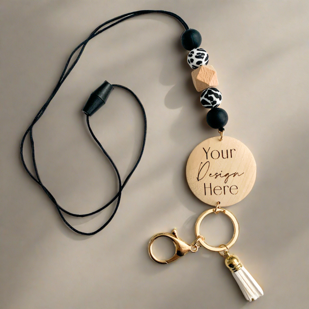 Custom design engraved wood lanyard