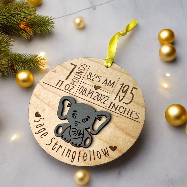 Baby Birth Stats Ornament - Elephant