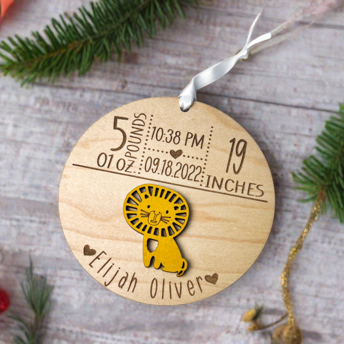 Baby Birth Stats Ornament - Lion